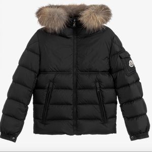Moncler ‘New Byron’ Boys Coat with Detachable Real Fur Blk Size 14